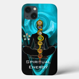 iPhone 13 Coque ROD ASCLEPIUS,7 CHAKRAS YOGA LOTUS POSE Bleu