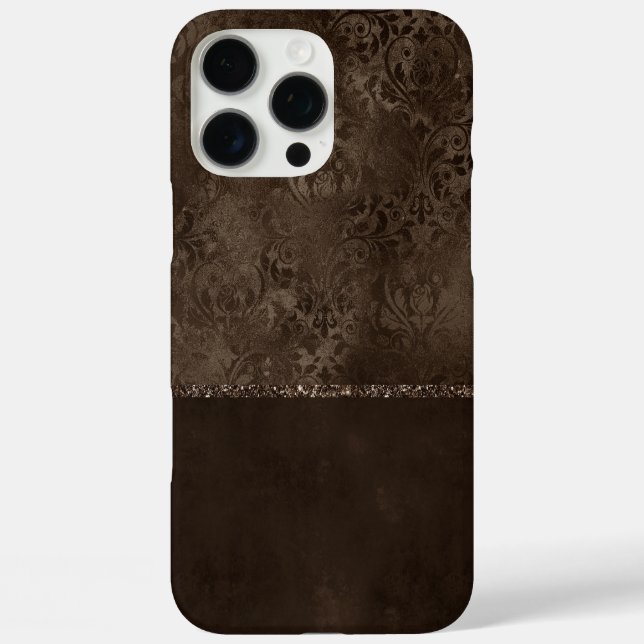 Coques Case-Mate iPhone Romance en bronze de minuit | Satiny Grunge Damask (Verso)