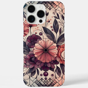 Coques iPhone 16 Pro Max Romance foncée Bourgogne Art Déco Floral Été