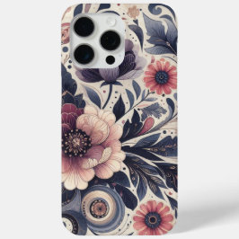 Coque iPhone 15 Pro Max Romance foncée Bourgogne Art Déco Floral Été