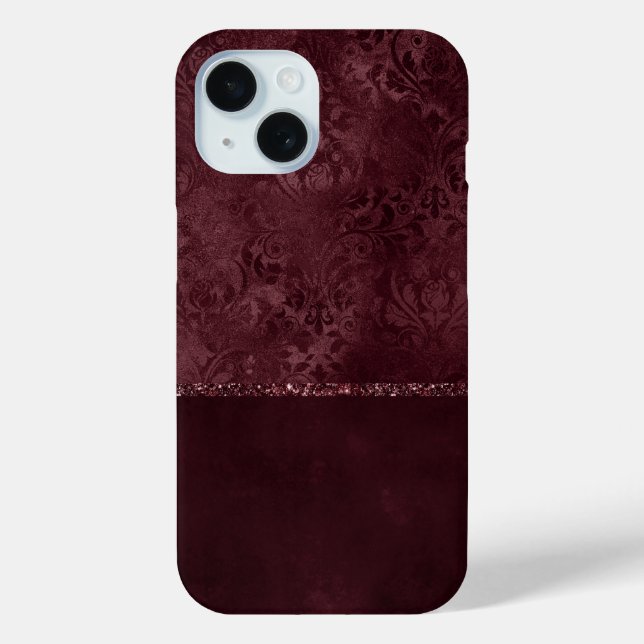 Coques Case-Mate iPhone Romance Vin De Minuit | Dark Satiny Grunge Damask (Verso)