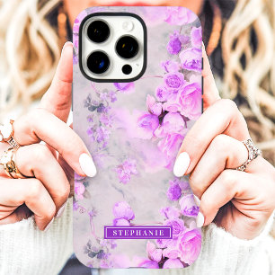Coques iPhone 16 Pro Max Romantique fleurs nom rose et lavande 