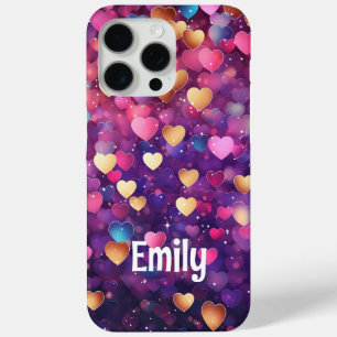 Coque iPhone 15 Pro Max Romantique Moderne Coeurs d'Amour Nom personnalisé