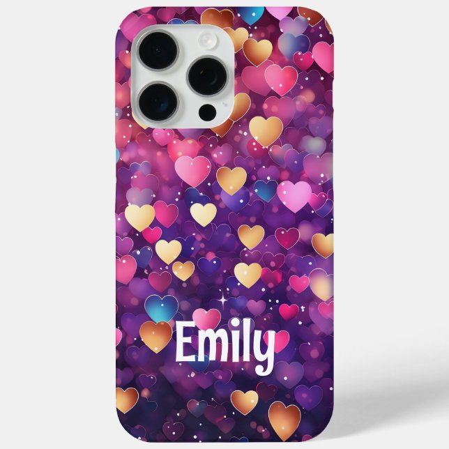 Coques Case-Mate iPhone Romantique Moderne Coeurs d'Amour Nom personnalisé (Verso)