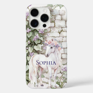 Coques iPhone 16 Pro Romantique rose violet Floral Cheval Briques et Iv