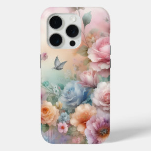 Coque iPhone 15 Pro Rosas Vintage couleur pastel avec papillon