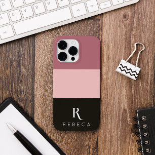 Coque Pour Pour iPhone 14 Pro Max Rose à trois couleurs personnalisées Noir