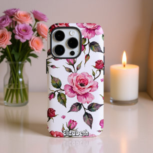 Coques iPhone 16 Pro Rose aquarelle et Motif Feuille