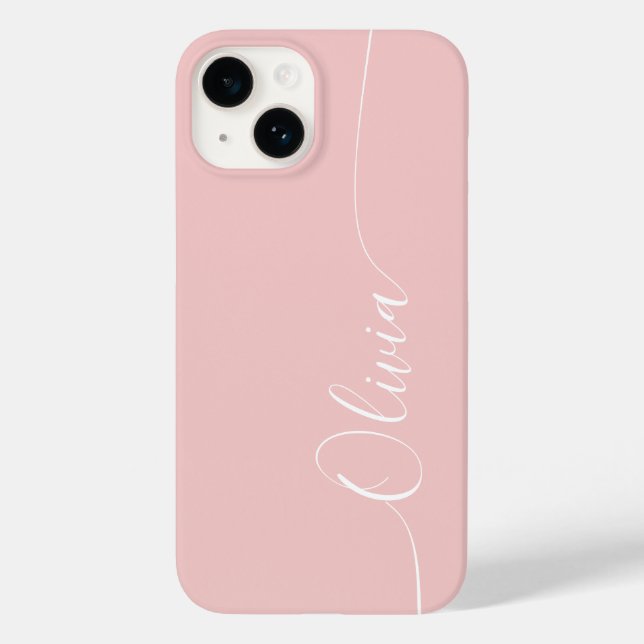 Coques Case-Mate iPhone Rose Blanche Élégant Nom en Calligraphie (Verso)