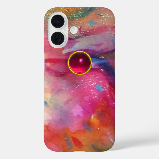 COQUES Case-Mate iPhone ROSE BLEU ABSTRAIT AVEC 3D RED RUBY GEMSTONE (Verso)