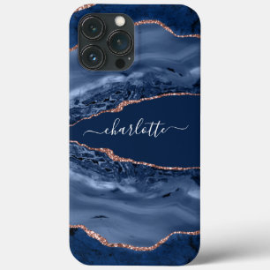 Case-Mate iPhone Case Rose bleu or agate marbre nom script