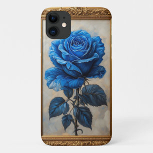 Case-Mate iPhone Case Rose Bleue Élégante Affichée dans un Cadre Doré Or