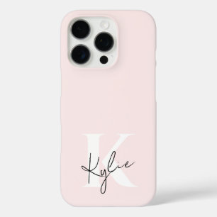 Coques iPhone 16 Pro Rose Blush moderne Nom du monogramme personnalisé