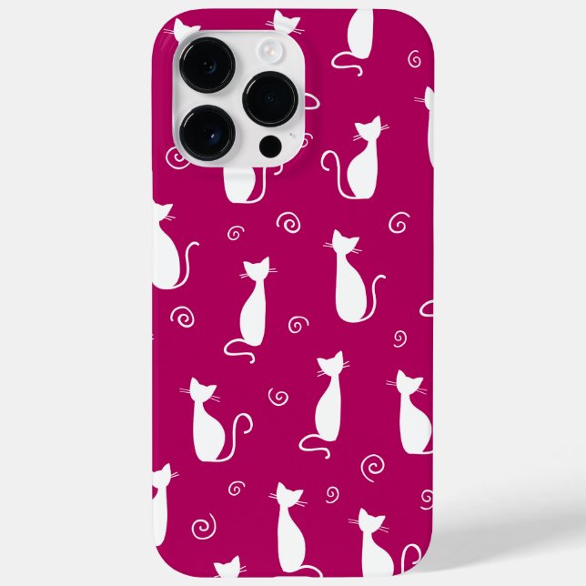 COQUES Case-Mate iPhone ROSE CHAUDE AVEC MOTIF CHAT SITTING BLANC (Verso)