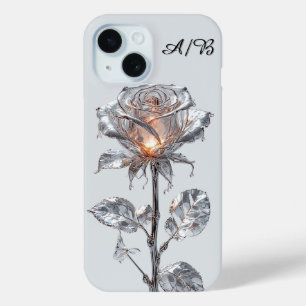 Coque Pour iPhone 15 Rose d'argent métallique lumineux