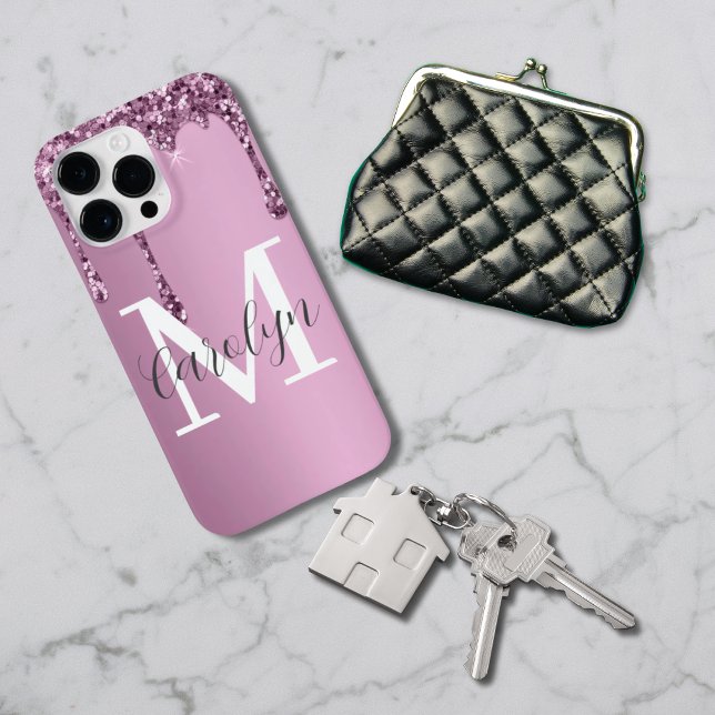 Coques Case-Mate iPhone Rose de parties scintillant Blush Girly rose Monog (Créateur téléchargé)