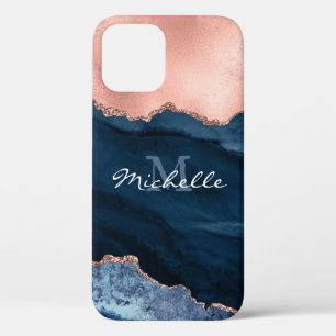 Case-Mate iPhone Case Rose d'or et bleu marine - Aquarelle d'agate - Coq