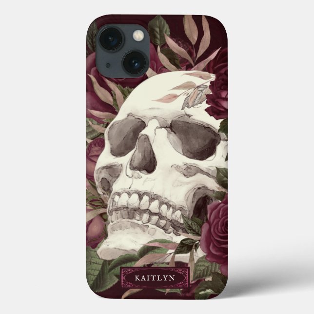 Coques Case-Mate iPhone Rose du crâne Bourgogne Personnalisé (Verso)