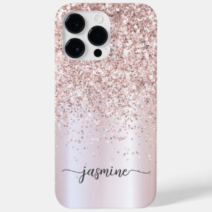 Coque Pour Pour iPhone 14 Pro Max Rose élégant Parties scintillant or Monogramme Nom