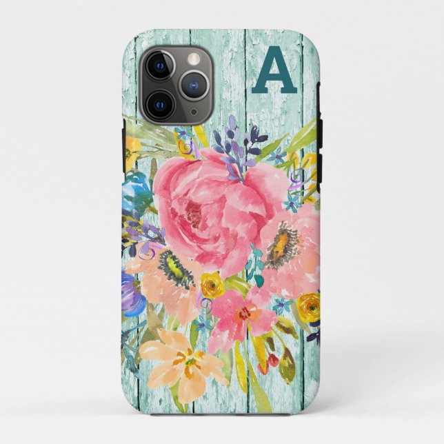 Coques Case-Mate iPhone Rose florale en aquarelle avec initiale (Dos)