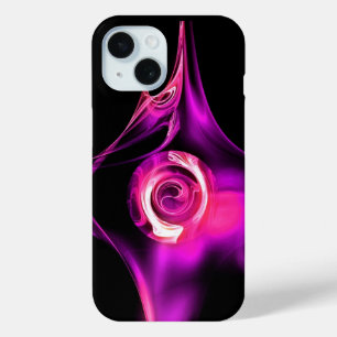 Coque Pour iPhone 15 Rose FRACTAL BLANC PURPLE ROSE