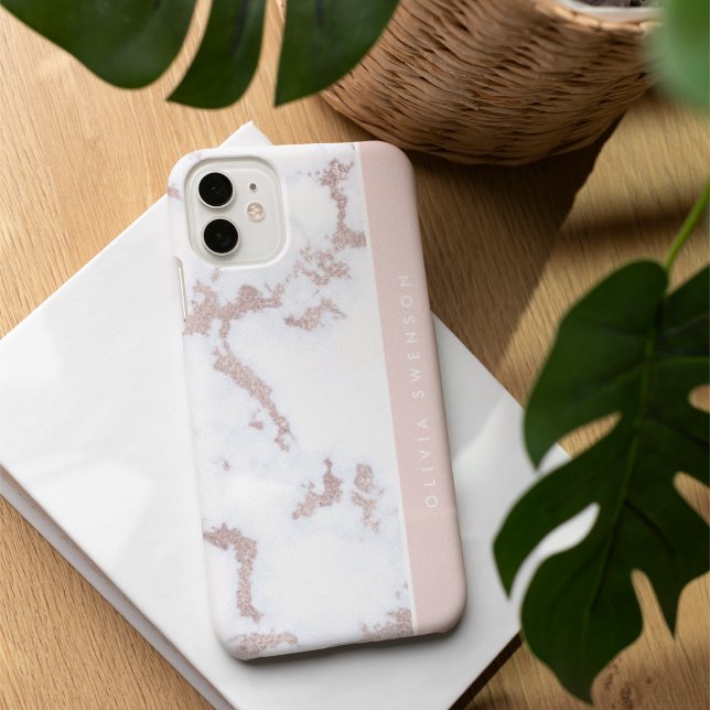 Coques Case-Mate iPhone Rose Gold & Blush Pink Marble subtil Personnalisé (Créateur téléchargé)