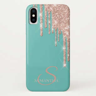 Case-Mate iPhone Case Rose Gold Élégant avec Gouttes de Paillettes Vert 