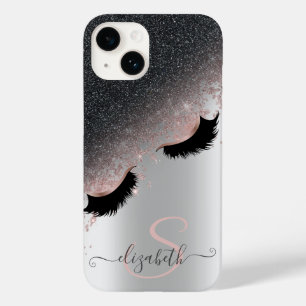 Coque Pour iPhone 14 Rose Gold Faux Lashes Black Parties scintillant Ar