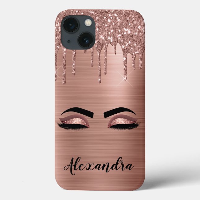 Coques Case-Mate iPhone Rose Gold Glitter Sparkle Eyelashes Monogram (Verso)