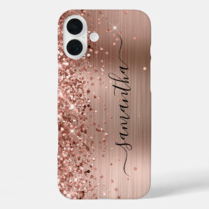 Coques iPhone 16 Plus Rose Gold Métallisé Pailleté Signature Féminine