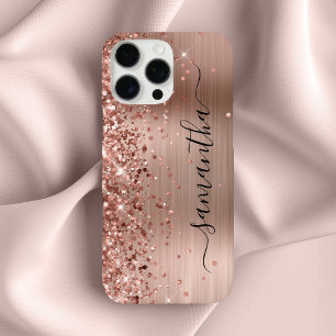 Coques iPhone 16 Pro Max Rose Gold Métallisé Pailleté Signature Féminine