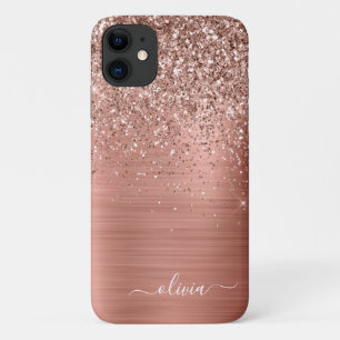 Case-Mate iPhone Case Rose Gold métallisé rose pailleté Monogramme