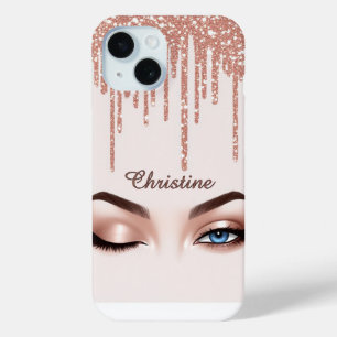 Coque Pour iPhone 15 Rose Gold Paillettes Dégoulinant Esthétique ✨ Œil