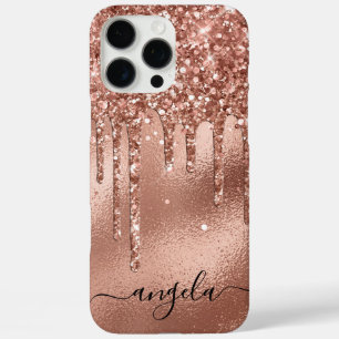 Coques iPhone 16 Pro Max Rose Gold Paillettes Gouttes Glam Signature