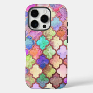 Coques iPhone 16 Pro Rose Gold & Pastel Marocain Quatrefoil