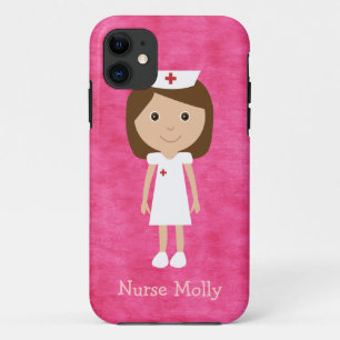 Coque iPhone 11 Rose mignon d'infirmière de bande dessinée