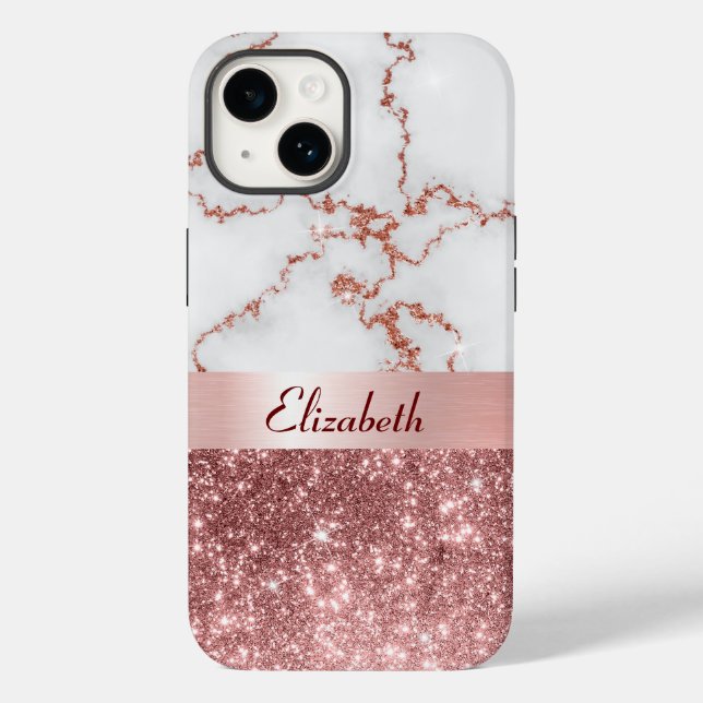 Coques Case-Mate iPhone Rose moderne Marbre d'or Faux Parties scintillant  (Verso)