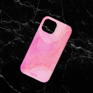 Coque Pour iPhone 15 Rose moderne tendance Monogramme