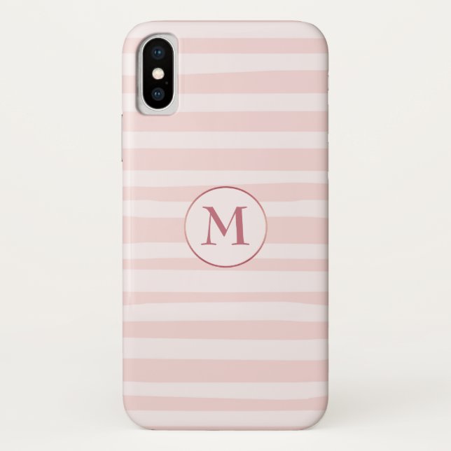 Coques Case-Mate iPhone Rose Monogramme de rayures rose vif Personnalisé (Dos)