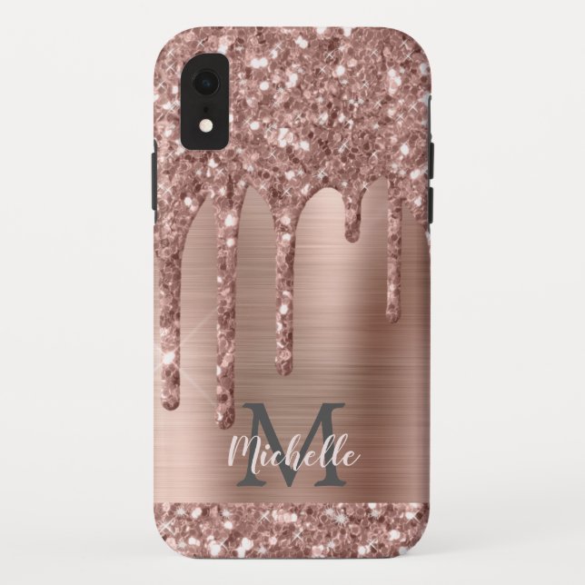 Coques Case-Mate iPhone Rose monogramme Parties scintillant d'or sur métal (Dos)