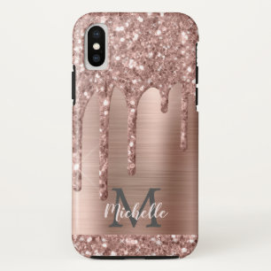 Case-Mate iPhone Case Rose monogramme Parties scintillant d'or sur métal
