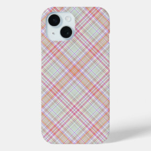 Coque Pour iPhone 15 Rose 'n vert Plaid géométrique