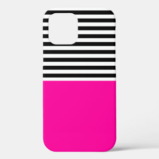 Case-Mate iPhone Case Rose néon avec rayures noires et blanches
