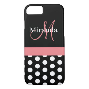 Case-Mate iPhone Case Rose noir blanc Polka point Monogramme