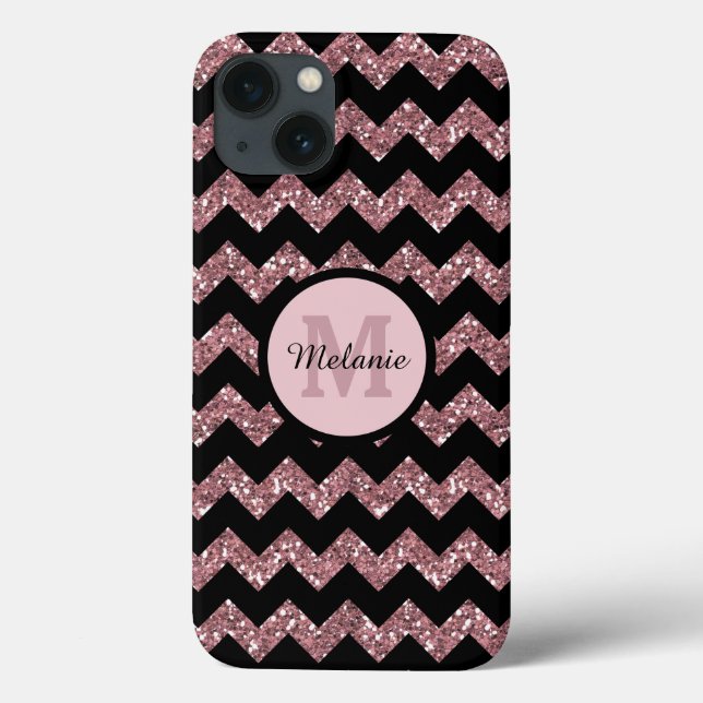 Coques Case-Mate iPhone Rose noir Chevron rose Parties scintillant Monogra (Verso)