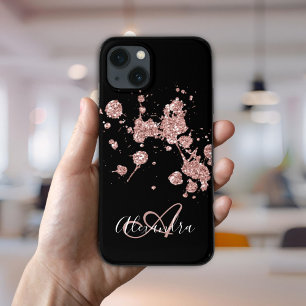 Case-Mate iPhone Case Rose noire paillettes dorées Monogramme