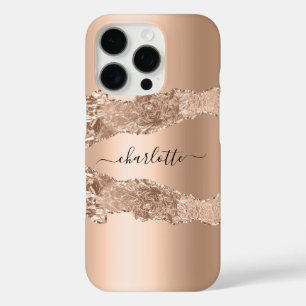 Coques iPhone 16 Pro Rose or agate marbre nom script