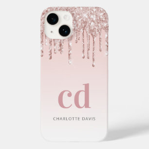 Coque Pour iPhone 14 Rose or gouttes à gouttes nom monogramme