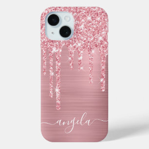 Coque Pour iPhone 15 Rose Pâle Pailleté Glam Féminin Signature