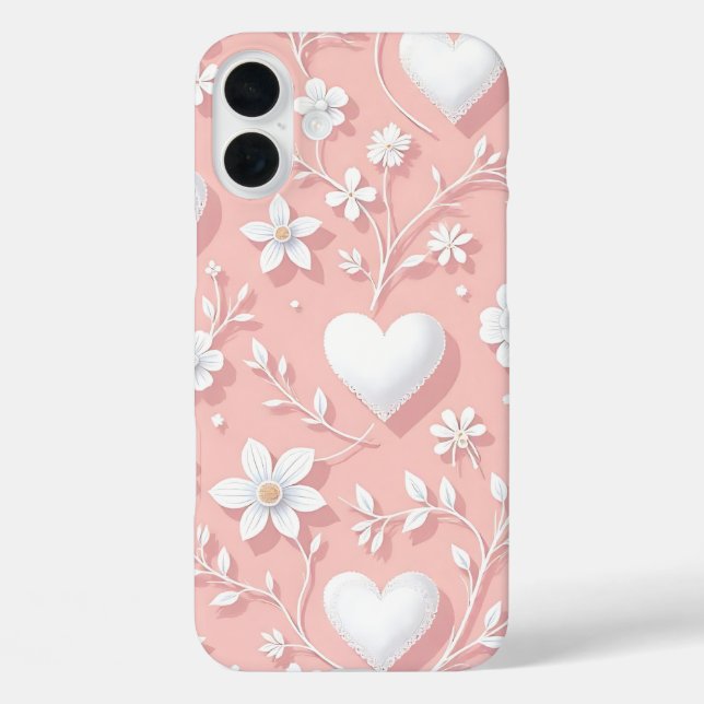 COQUES Case-Mate iPhone ROSE PASTEL AUX COEURS BLANCS ET FLEURS (Verso)